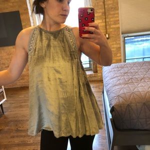 Silver Metallic Velvet Halter Top